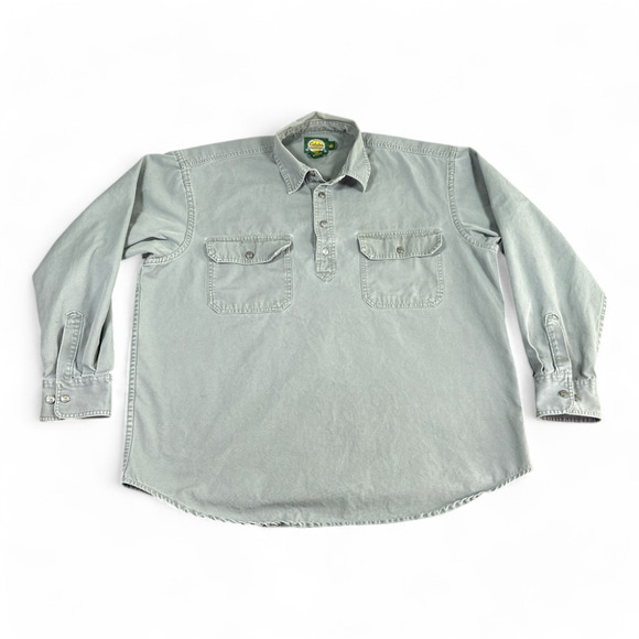 Vintage Cabelas Shirt Adult LARGE Gray Henley Cargo Outdoor Canvas Workshirt 90s - Picture 1 of 11